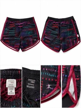 Danskin Now Black Geo Athletic Shorts with Berry Trim